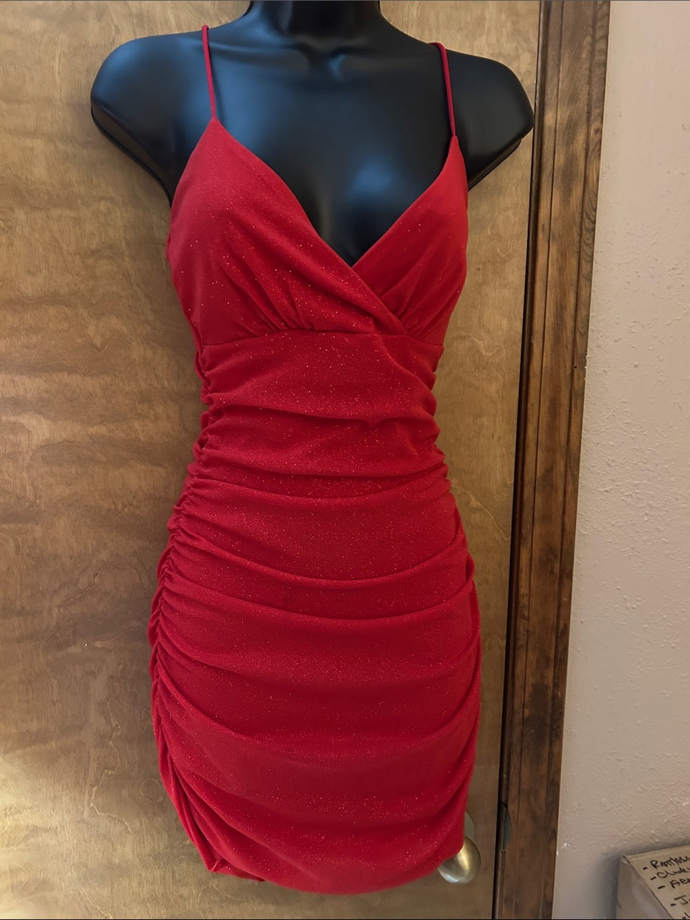Red Ruched Sparkle Bodycon Dress-Homecoming